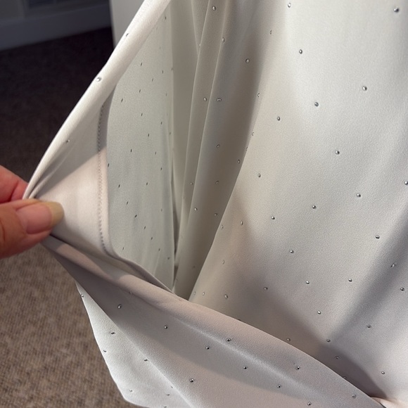 White House Black Market Gray Wrap Bubble Front Blouse with Tiny Studs. Size 8 - Picture 6 of 13